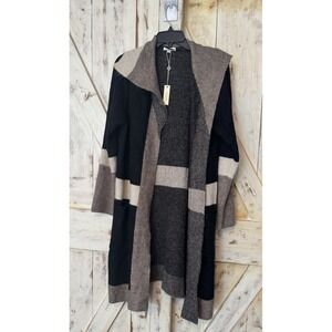 NWT‎ Max Studio Black Tan Cardigan Pockets Soft Open Front Sweater Jacket Large